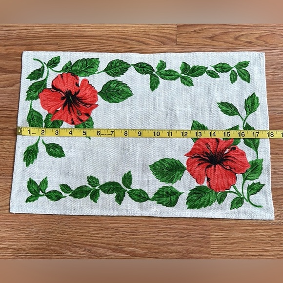 Set of 6 Vintage woven Irish Linen floral hibiscus placemats 18" × 12" - Picture 11 of 12